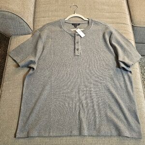 Banana Republic Grey Ribbed Short Sleeve Heather Gray Casual Shirt Size XXL
